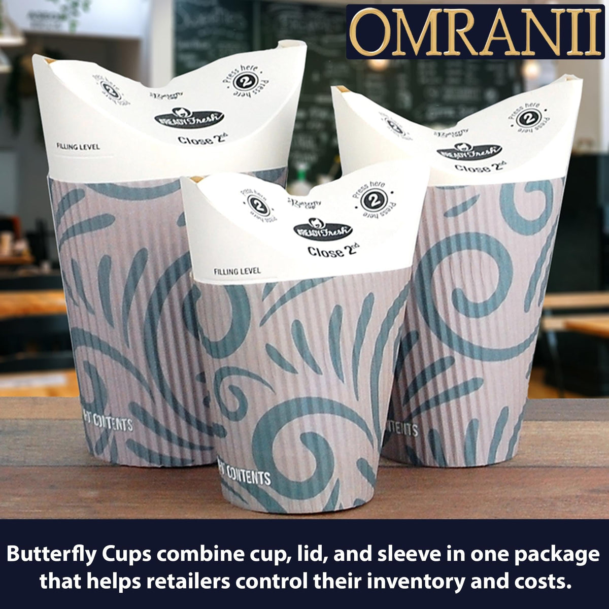 ReadyFresh® Butterfly Hot Drink Cups by OMRANII – 19.2X26.9 20oz & 750Cups, 670 milliliters, Paper, Gray w/White, Pack of 750
