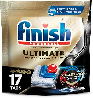 Finish Ultimate Dishwasher Pods, No Pre-Rinse Dishwasher Detergent Soap Removes Burnt-On Stain, with CycleSync Technology, Degreasing & Scrubbing Power, 17 Count