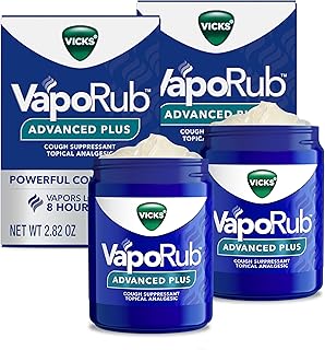 VapoRub Advanced Plus, Powerful Cough Suppressant, Topical Chest Rub & Analgesic Ointment, Medicated Vicks Vapors, Fast Cough Relief, 2.82oz x 2