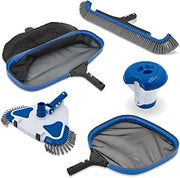 Polaris 5-Piece Manual Pool Cleaning Kit for Above Ground Pools | Leaf Skimmer & Rake, Wall Brush, 3-Wheel Triangle Vacuum Head with Brushes, and Floating Chemical Dispenser with Thermometer