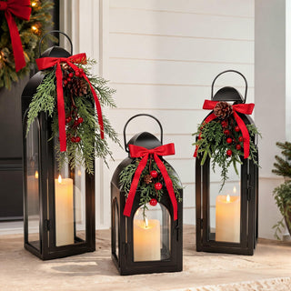 Glooglitter Christmas Lantern Set, 20 16 12 Inch, Black Green Red