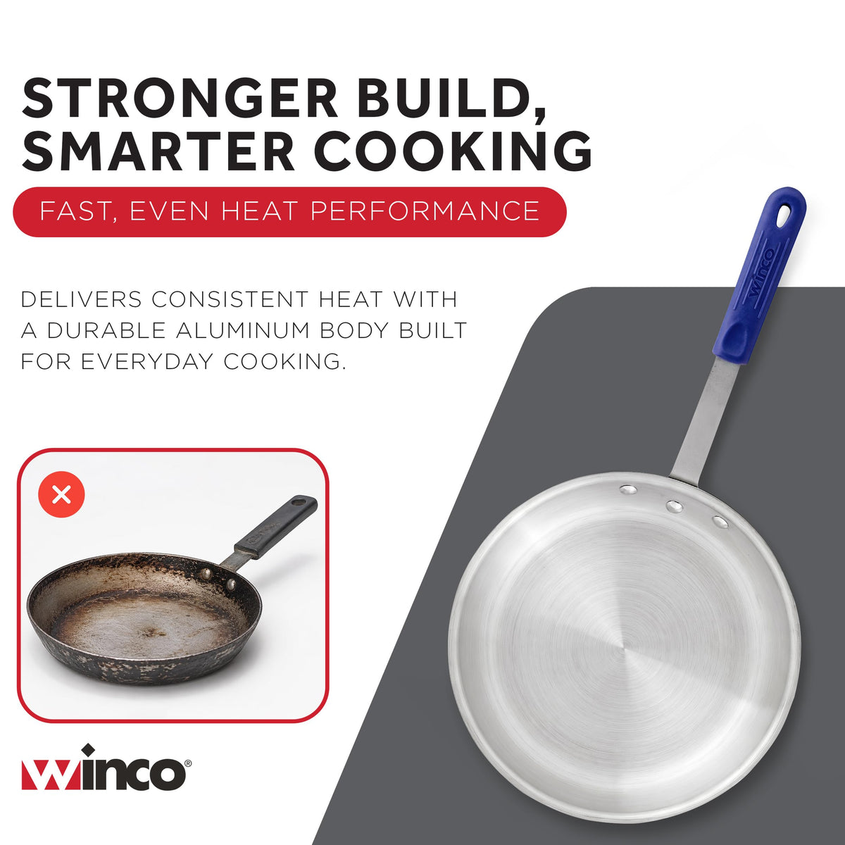 12" Aluminium Fry Pan with Cool Touch Handle by Winco – 12 Inch, 12.0 inches, Aluminum, Model AFP-12A-H