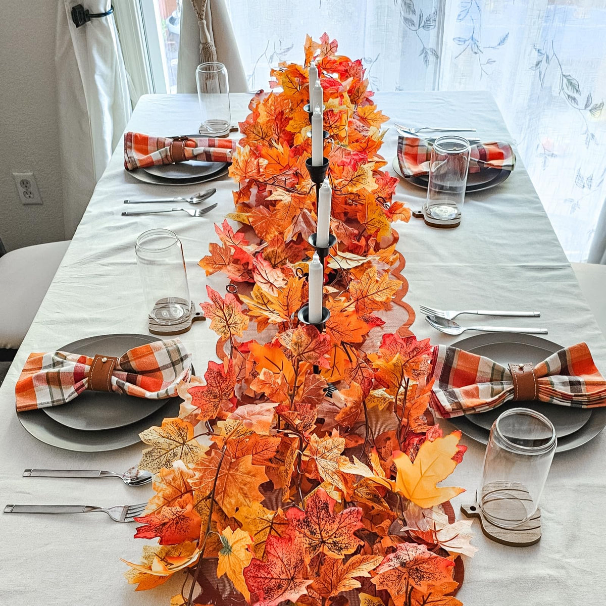 CQURE Artificial Fall Leaf Garland, 76.7 Ft Total Length, Orange Maple