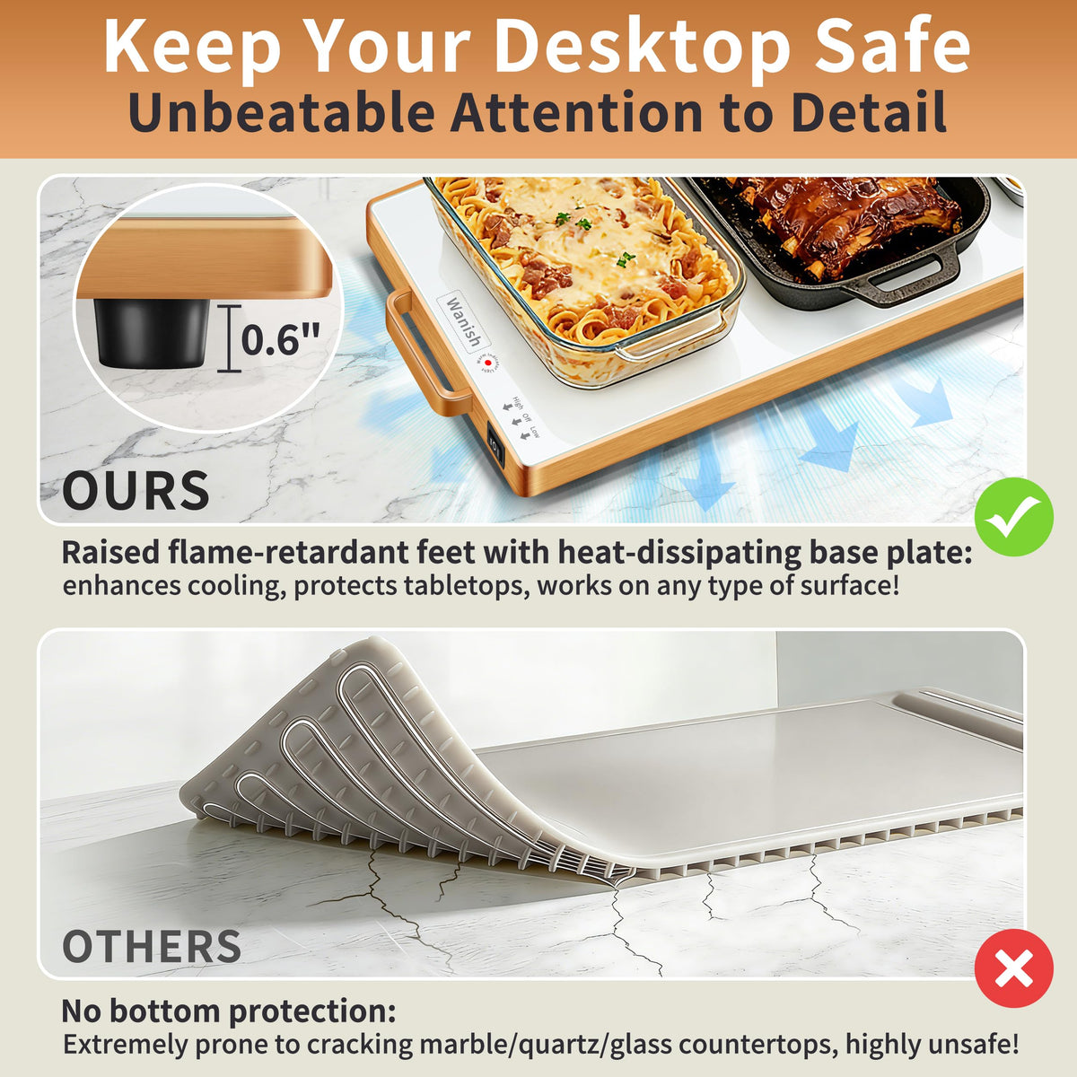 Wanish Electric Warming Tray, Tempered Glass Surface, 32 x 12 Inch, White