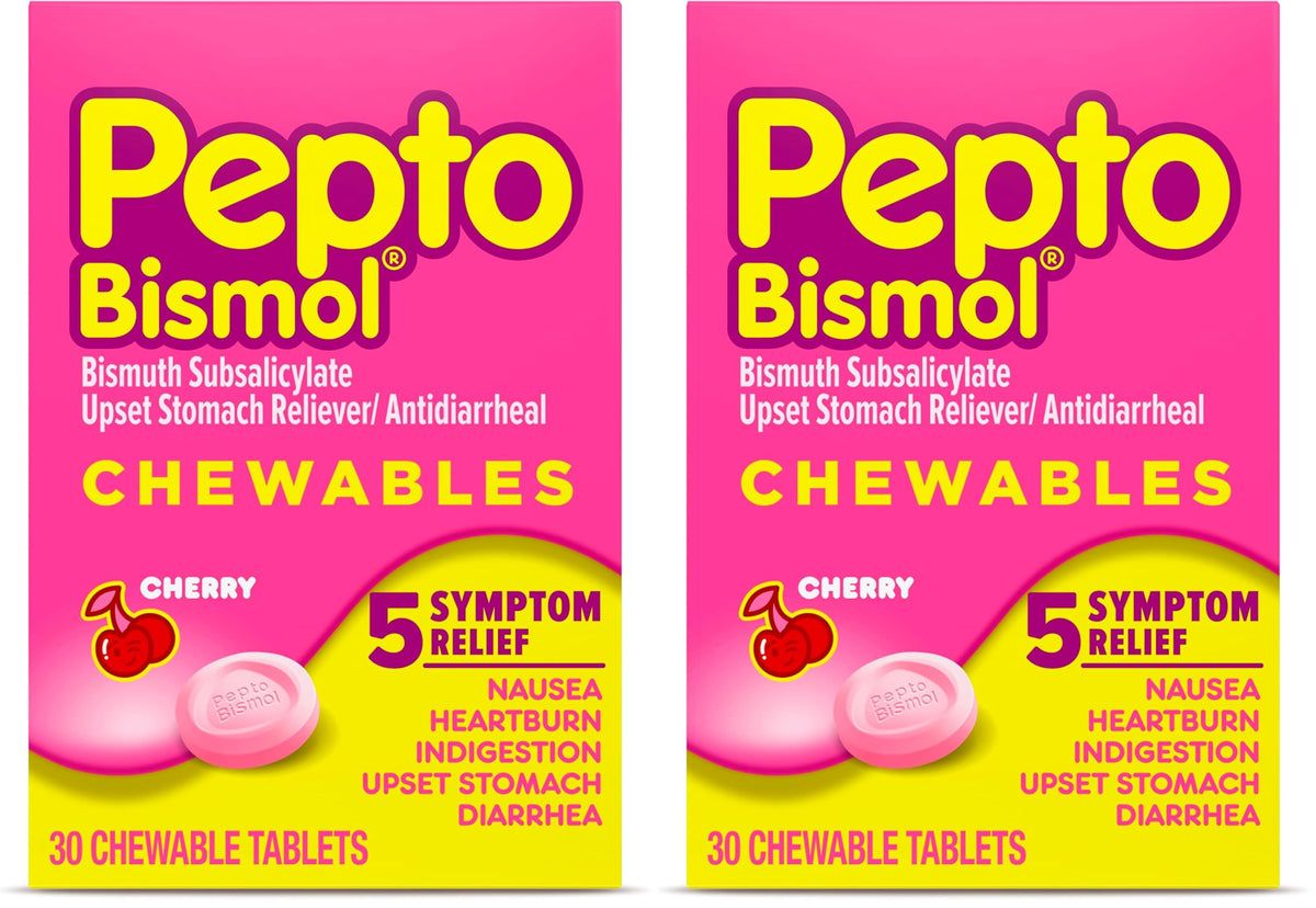 Cherry Chewable Tablets by Pepto Bismol – 30 Count (Pack of 2), Plastic, Cherry, Pack of 2, Model 301490039786