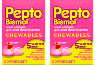 Cherry Chewable Tablets by Pepto Bismol – 30 Count (Pack of 2), Plastic, Cherry, Pack of 2, Model 301490039786