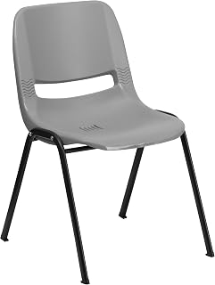 Flash Furniture HERCULES Series 880 lb. Capacity Gray Ergonomic Shell Stack Chair with Black Frame