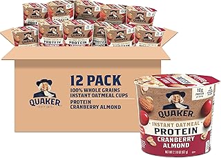 Quaker Protein Instant Oatmeal Express Cups, Cranberry Almond, 10g Protein, 2.18 Ounce (Pack of 12)