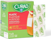 Medline CURAD Plastic Adhesive Bandages, 1 in x 3 in, Latex-Free, Box of 100