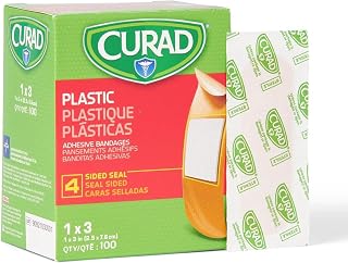 Medline CURAD Plastic Adhesive Bandages, 1 in x 3 in, Latex-Free, Box of 100
