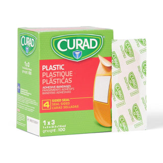 CURAD Plastic Adhesive Bandages by Medline – 1"x3", Plastic, Natural, Pack of 100, Model NON25600Z