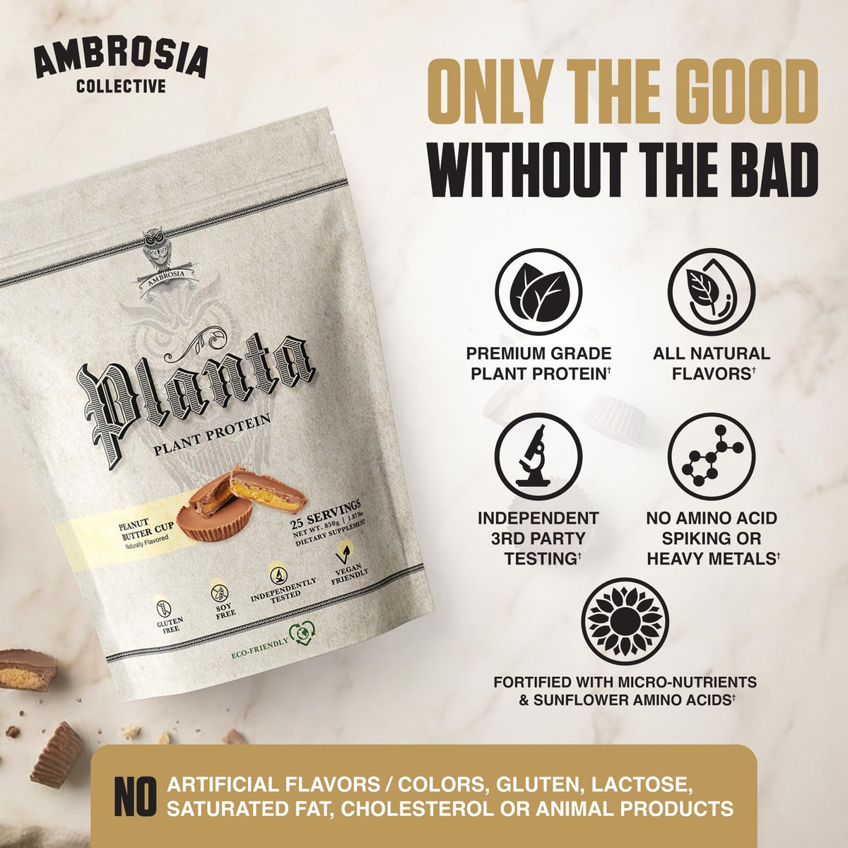 Plant Based Protein Powder 20g | Clean Vegan Pea Protein Powder | Gluten & Dairy Free by Ambrosia – 1.72 Pound (Pack of 1), No Color