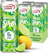 Premier Protein Sparkling Protein Soda, Lemon Lime, 15g Whey, 4 Pack | Soft Drink with Benefits, Clear Protein Pop, 5 Ingredients, No Artificial Colors or Flavors, 3g Sugar, 12 oz