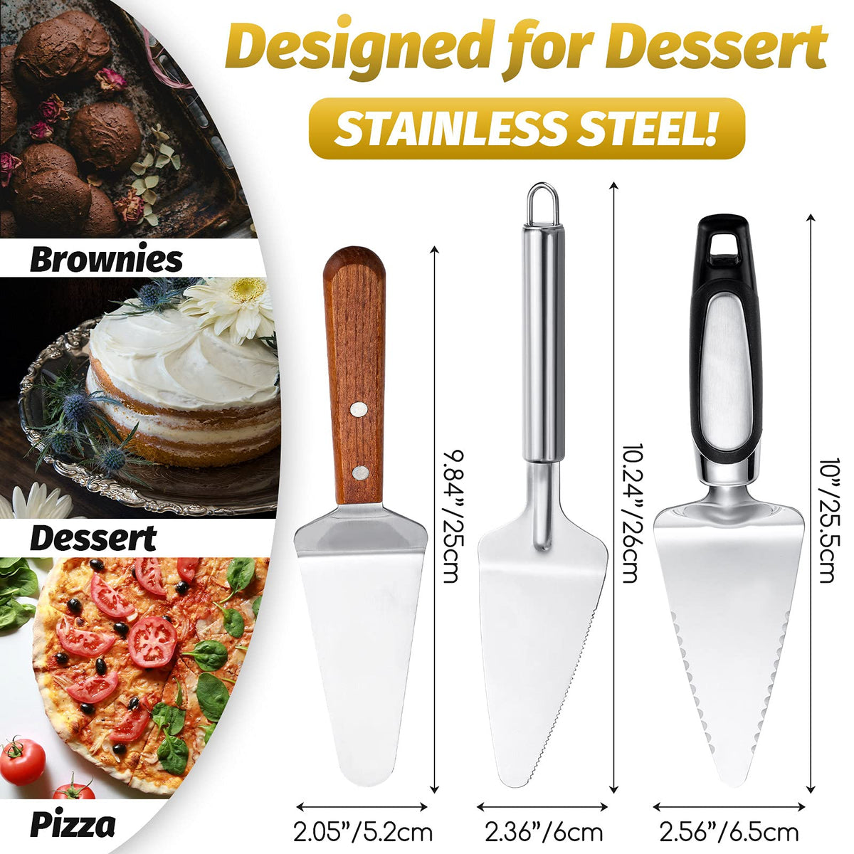 Patelai Pie Server Set, Stainless Steel with Serrated Edge, 3 Piece Assorted
