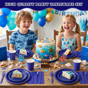 Vyntra Paper Plates and Napkins Set, 175 Pieces, Navy Blue