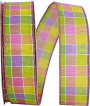 Reliant Ribbon Colorful Stitch Check Wired Edge Ribbon, 1-1/2 Inch X 20 Yards, Multi