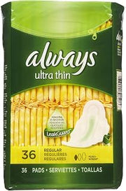 b'Always Ultra Thin Regular Pads with Wings, Unscented'