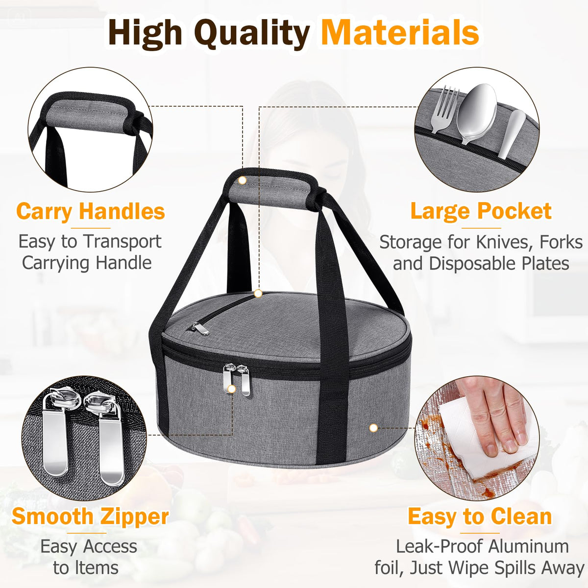 MIAOJIE Insulated Round Food Carrier, Single Layer, Gray