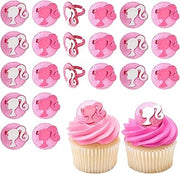 DecoPac Barbie Rings, 24 Barbie Silhouette Cupcake Decorations, Pink Glitter Cake Toppers For Birthday, Parties, Celebrations - 24 Pack