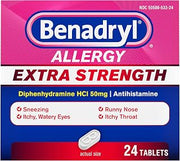 Benadryl Extra Strength Allergy Tablets, 50 mg Diphenhydramine HCl, 24 Ct