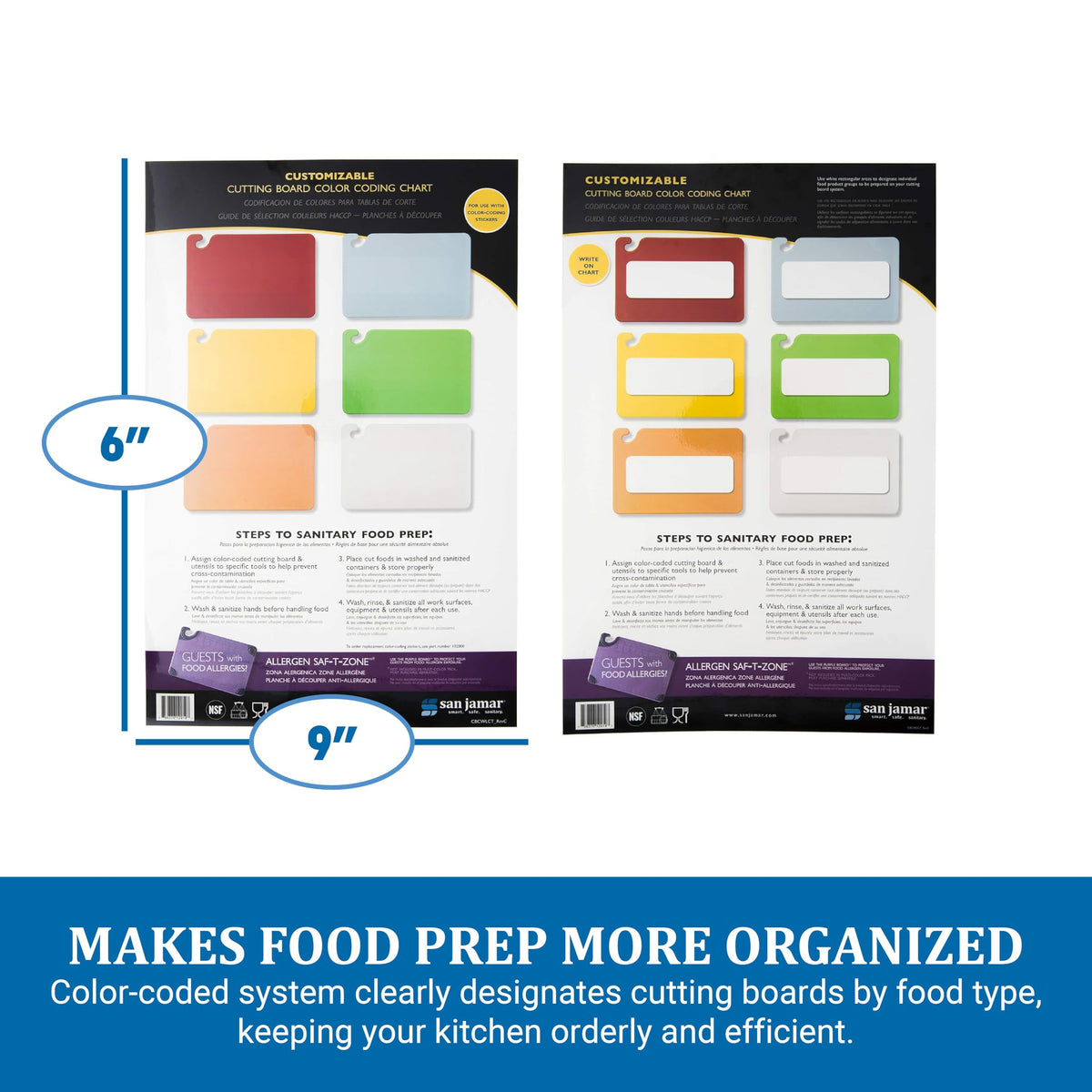 Cut-N-Carry 6-Board Color-Coding Wall Chart by San Jamar – 11"L x 11"W, Paper, Multicolor, Model CBCWLCTST