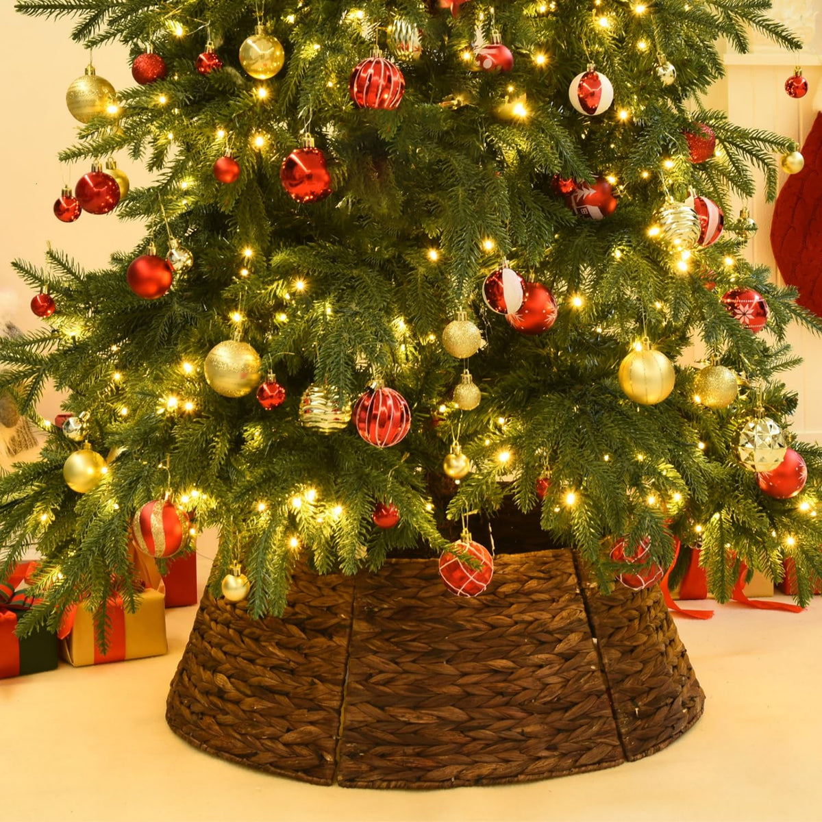 YoleShy Wicker Christmas Tree Collar, 26 Inch Diameter, Brown