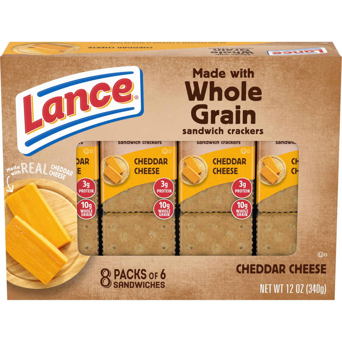 Made with Whole Grain Cheddar Cheese Sandwich Crackers by Lance – 1.5 Ounce (Pack of 8), Pack of 8