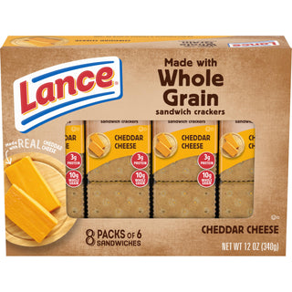 Made with Whole Grain Cheddar Cheese Sandwich Crackers by Lance – 1.5 Ounce (Pack of 8), Pack of 8