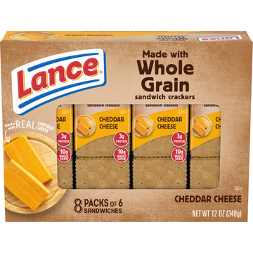 Made with Whole Grain Cheddar Cheese Sandwich Crackers by Lance – 1.5 Ounce (Pack of 8), Pack of 8