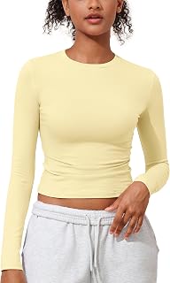 Womens Cotton Long Sleeve Shirts Tight Fit Basic Y2K Crop Tops