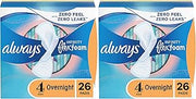 Always Infinity with FlexFoam Pads for Women, Size 4, Overnight Absorbency with Wings, 26 Count (Pack of 2)