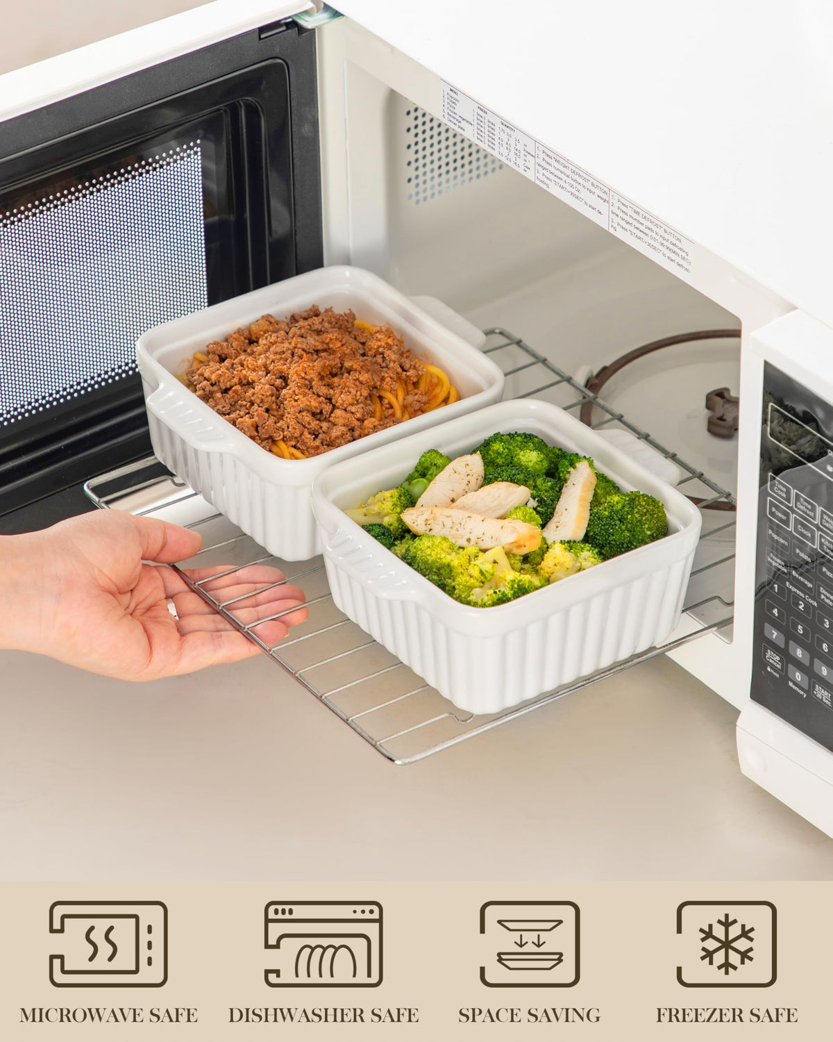 Malacasa Ceramic Baking Dishes, 5.5 x 5.5 Inch Square with Silicone Lids, Set of 2, White