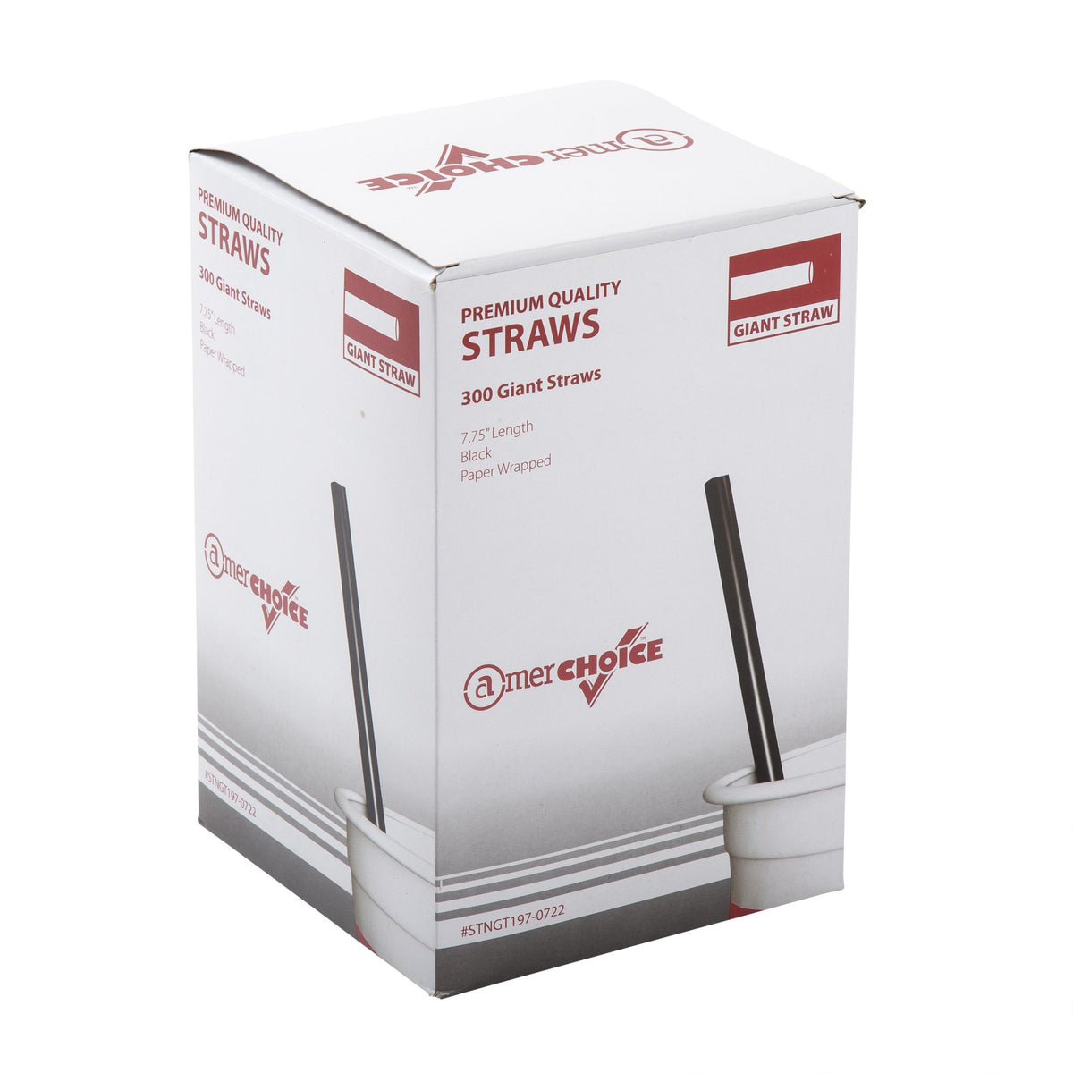 7.75 Inch Giant Paper Wrapped Black Straws by AmerCare – Polypropylene, Black, Model STNGT1970722-C