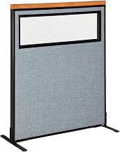 Global Industrial 36-1/4"W x 43-1/2"H Deluxe Freestanding Office Partition Panel with Partial Window, Blue