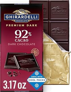 Ghirardelli Intense Dark Chocolate Bar, 92% Cacao Holiday Chocolate for Holiday Gifts and Stocking Stuffers, 3.17 Oz Bar (Pack of 12)