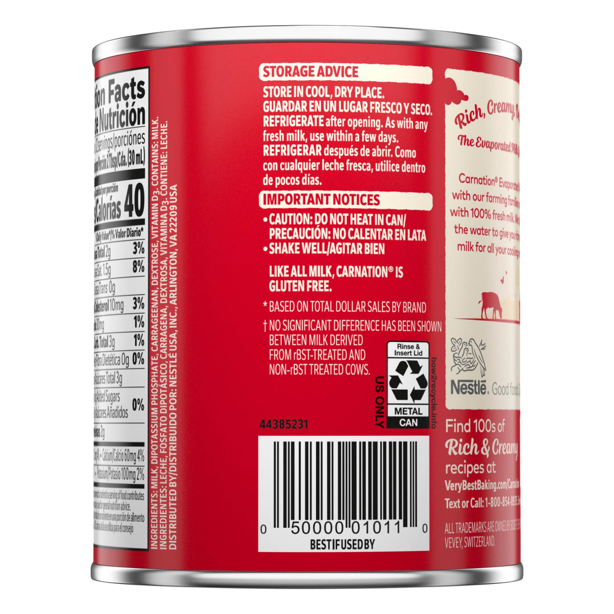 Nestlé Evaporated Milk by Carnation – 12 Fl Oz (Pack of 1), Model 50000010110