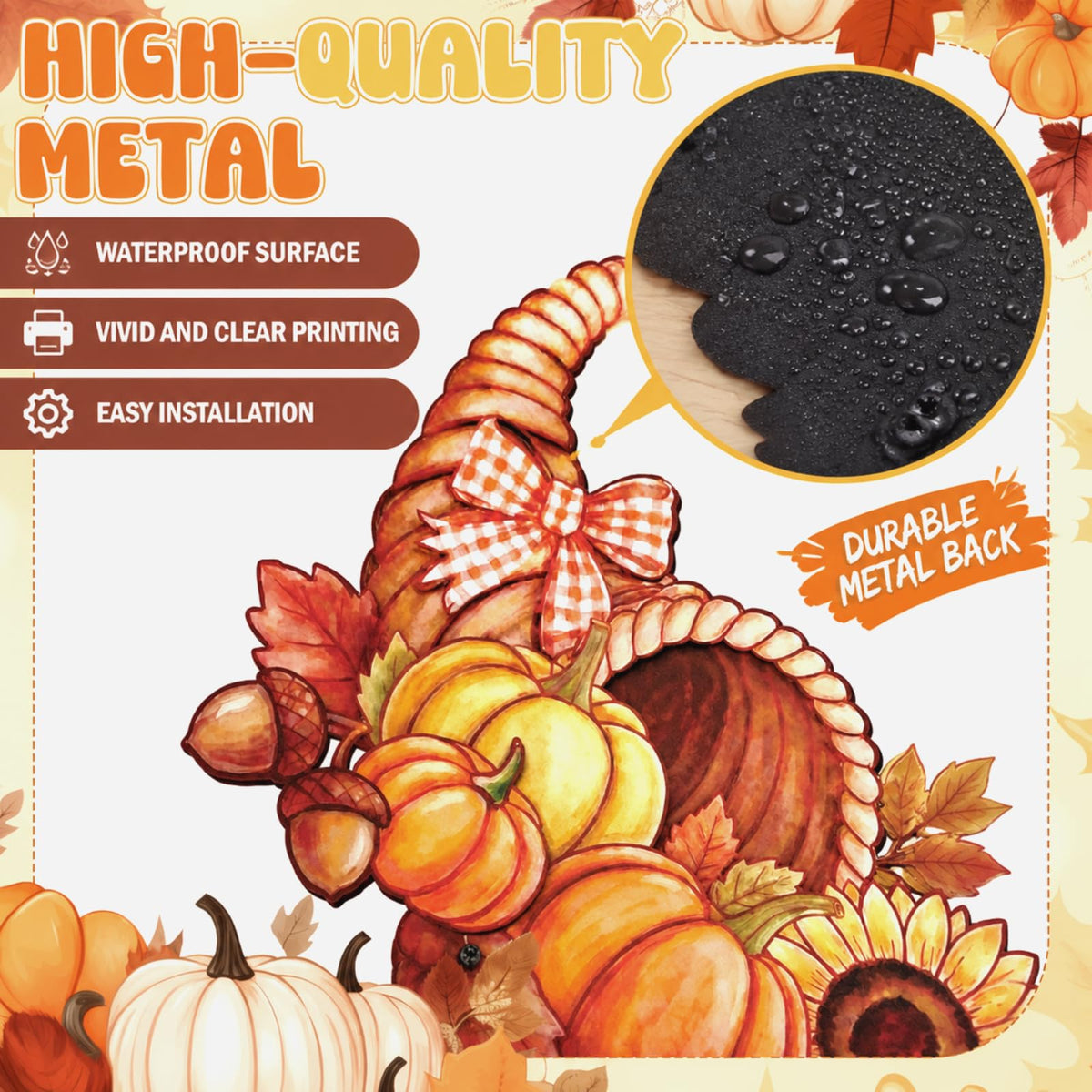 Otoolling Metal Pumpkin Yard Stake, 15 Inch Fall Decor, Brown