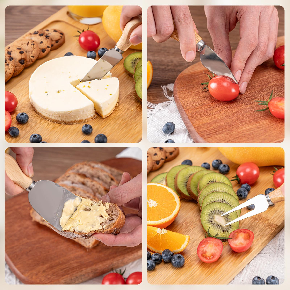 Aisoso Charcuterie Board Set, Bamboo with 4 Knives, Natural