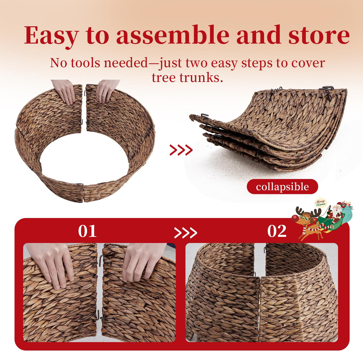 Sweetcrispy Tree Collar, 24 Inch Woven Hyacinth, Brown