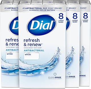 Dial Antibacterial Bar Soap, Refresh & Renew, White, 4 oz, 32 Bars
