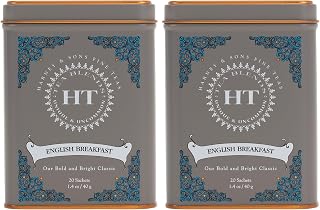 Harney & Sons English Breakfast Tea, Caffeinated, 20ct sachet tin, HT Tea Blends (Pack of 2)