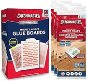 Catchmaster Pro Strength Mouse & Crawling Insect Glue Trap Set, 60-Pack & 12-Pack Sticky Pest Control Adhesive for Catching Bugs, Rats & Rodents