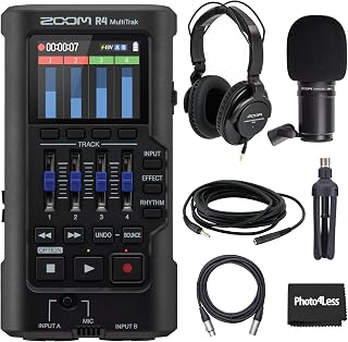 Zoom R4 MultiTrak 32-Bit Float Recorder with Stereo Bouncing Bundle With Zoom ZDM-1 Podcast Dynamic Microphone, ZHP-1 Headphones, TPS-4 Tripod, Windscreen, XLR Cable
