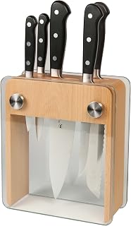 Mercer Culinary M23505 Renaissance Forged Knife Block Set, 6-Piece, Wood Block with Tempered Glass