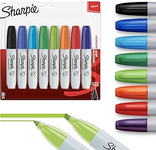 Sharpie Permanent Chisel Tip Marker Set, Poster Markers for Wood, Plastic, and More, 8 Count