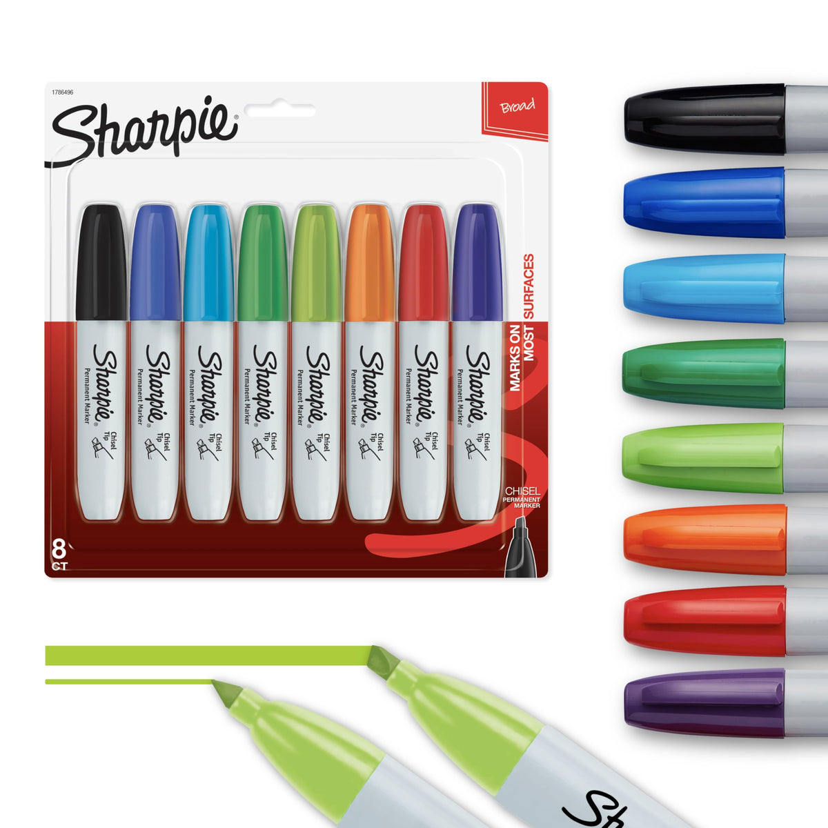 Permanent Chisel Tip Marker Set by Sharpie – 1 Count (Pack of 8), Plastic, Colors may vary Chisel, Pack of 8, Model 38250PP