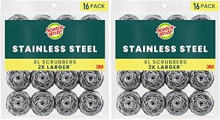 Scotch-Brite Stainless Steel Scrubbers, Durable, Ideal for Uncoated Cookware, 16 Scrubbers (Pack of 2)