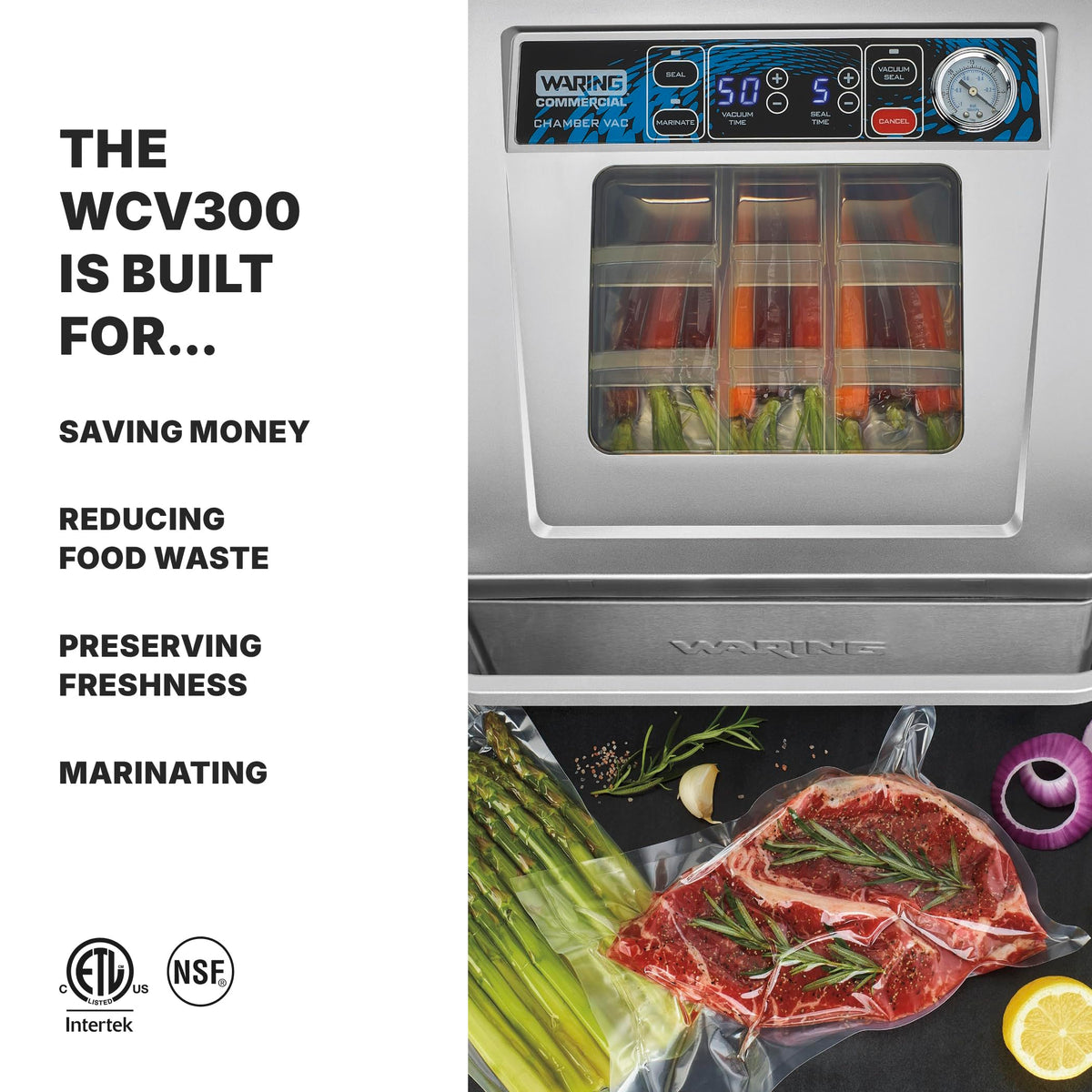 Chamber Vacuum Sealer with 2 Gallon Capacity by Waring – 2 Gallon Bag Capacity, Stainless Steel, Silver, Model WCV300
