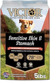 VICTOR Sensitive Skin & Stomach - Salmon Meal & Brown Rice Dog Food, 5 lb | Super Premium Dog Food, Gluten Free, No Chicken, Ideal for Dogs with Allergies, Dry Kibble, Adult and Puppy Dog Food, 5lbs