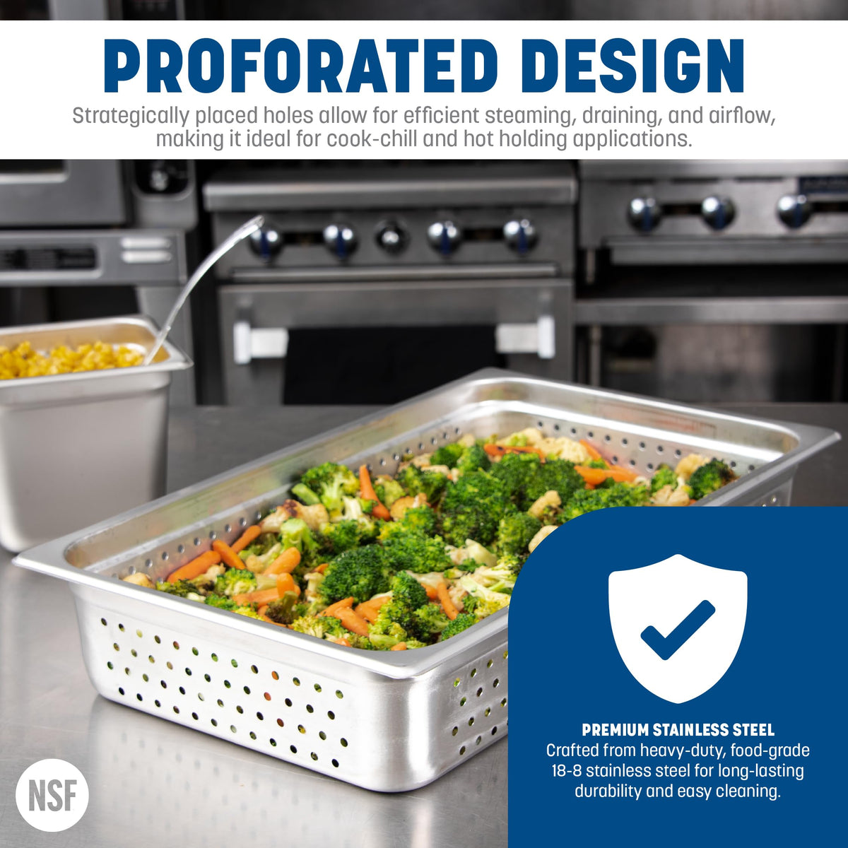 FoodService Products Durapan Full Size Stainless Steel Perforated Steam Pan for Catering by Carlisle – Full-Size, 400.0 ounces, Stainless Steel, Silver, Model 607004P